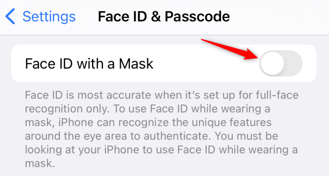 Kích hoạt nút chuyển đổi “Face ID with a Mask” 