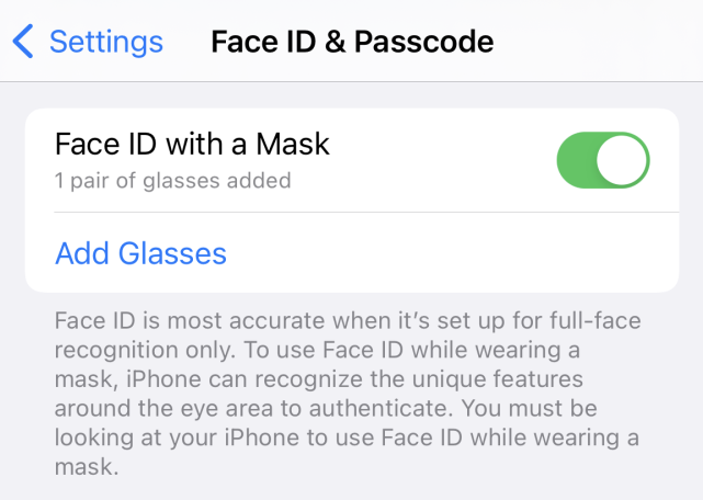 Tắt tùy chọn “Face ID with a Mask” 