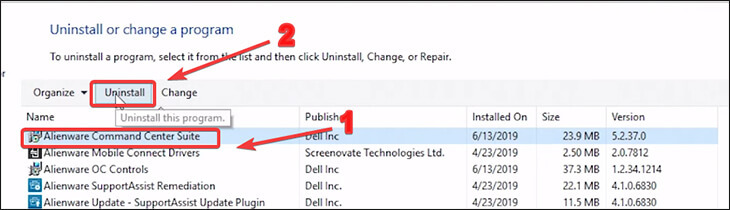 Uninstall Alienware Command Center